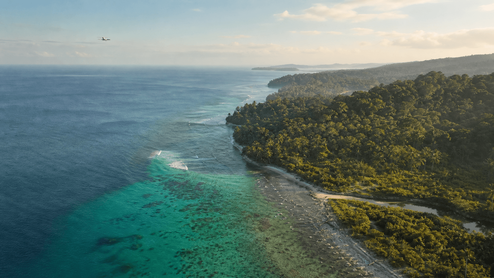 Remote tropical Mentawai coastline viewed from above