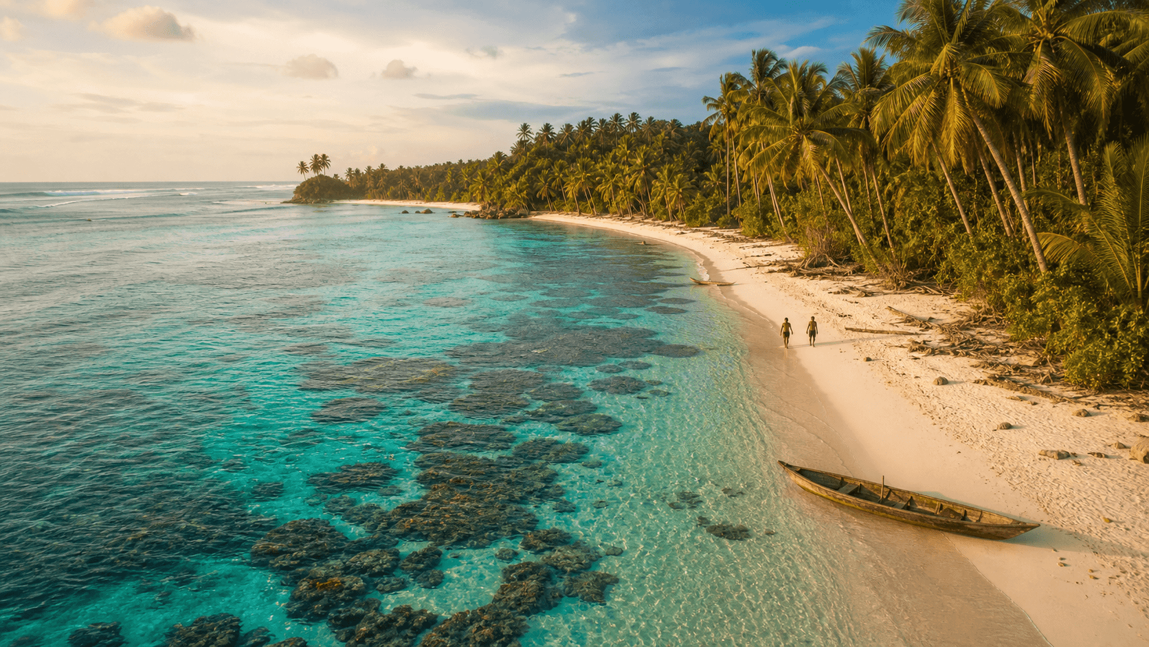 A sweeping beach and reef in the Mentawai Islands