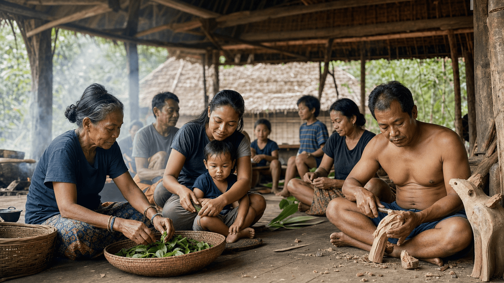 A respectful documentary scene of Mentawai community life