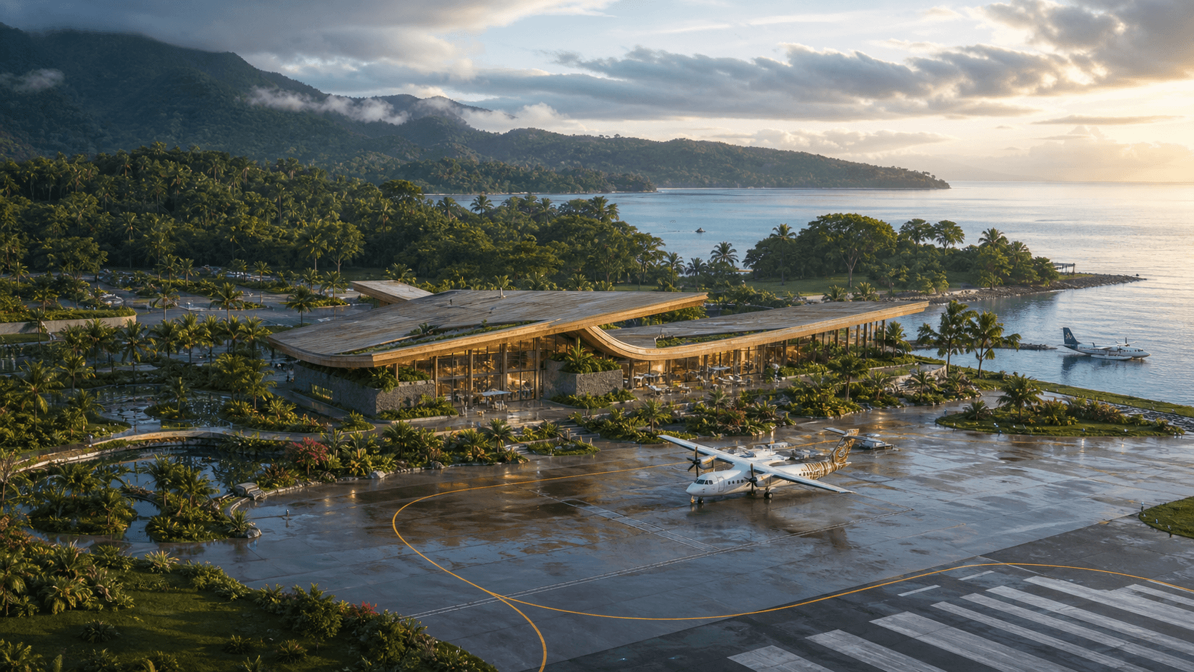 Conceptual Pei Pei airport between rainforest and Mentawai Bay